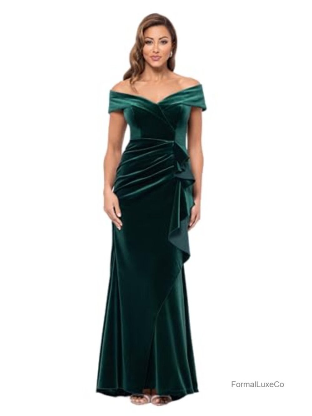 Xscape Velvet Off Shoulder Sweetheart Evening Gown Formal Dress